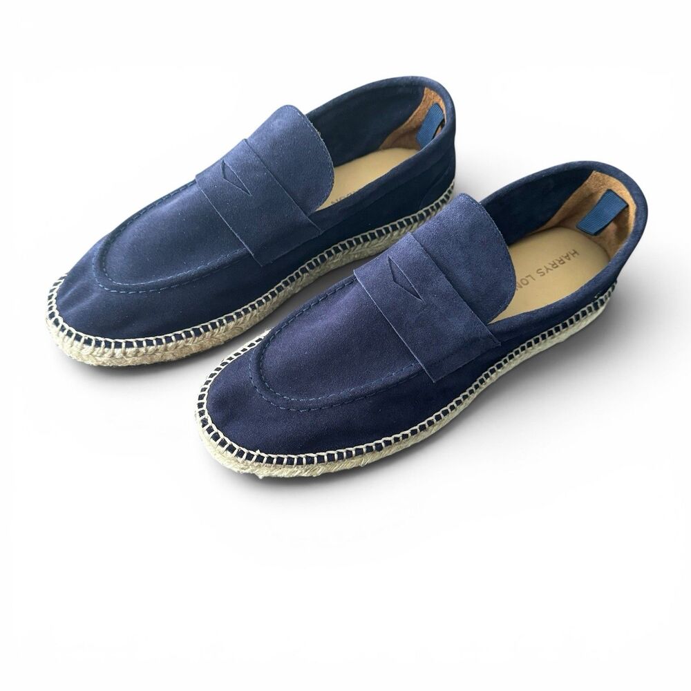 Harrys London Riviera Suede Espadrilles Men 43 1/2 EU 10.5 US Blue Penny Loafer